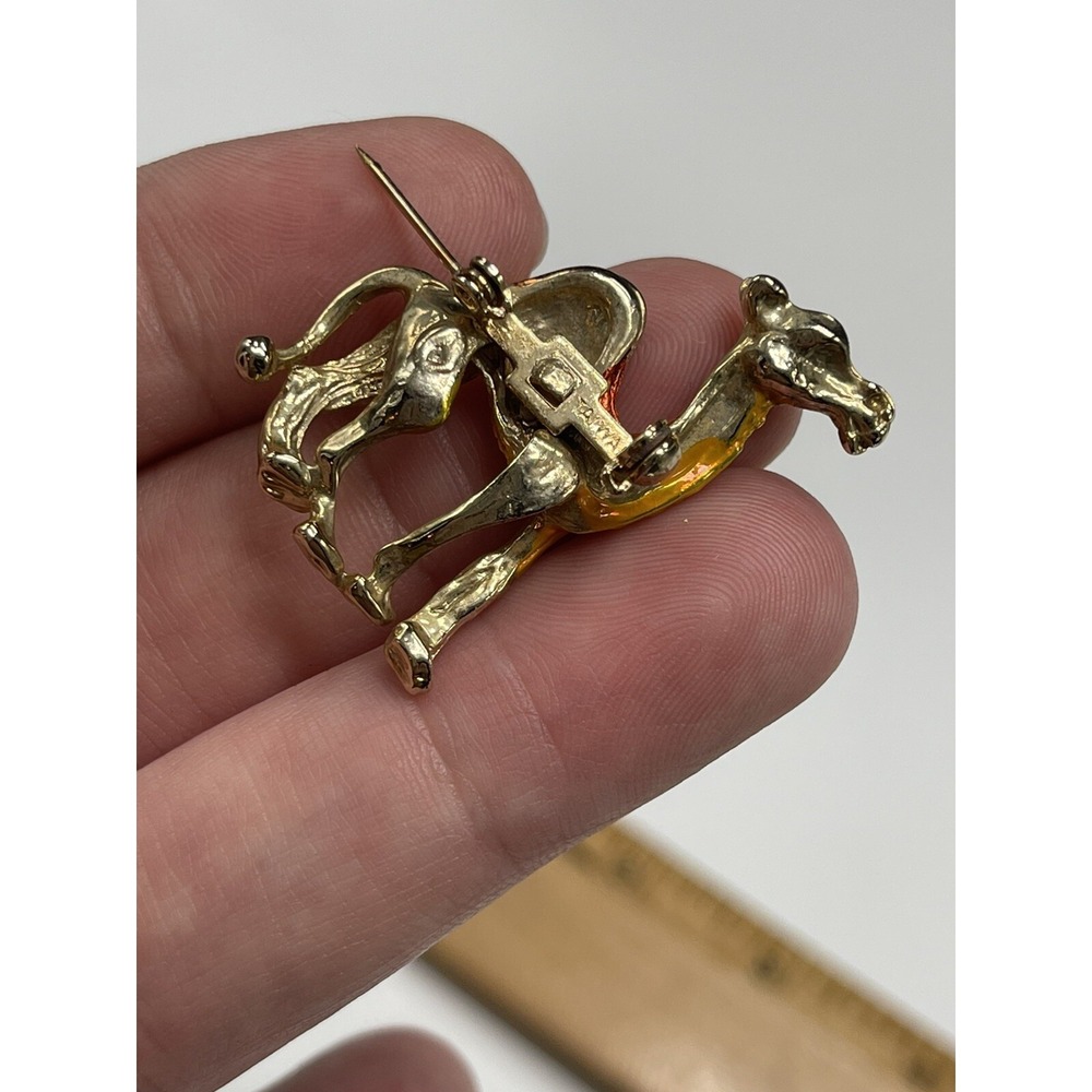 Vintage Enamel Brooch Pin Camel‎ Gold -Tone Rhinestone-Eye Retro - Picture 5 of 8